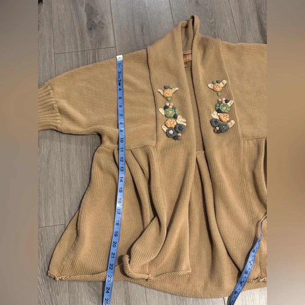 April Cornel Embroidered Tan Open Cardigan Sweater. Size M - Picture 8 of 8